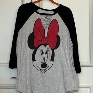 Mighty fine Disney 2x long sleeved t shirt with open neck crisscross look